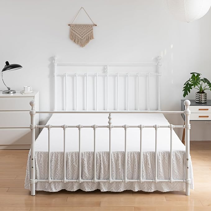 Tufted Bed Skirt Queen Size, Ruffled Bed Skirt with Split Corners, Queen Bed Skirt 16 Inch Drop, Boho Queen Size Bed Skirt White for Ruffled Bed Skirts, Bed Skirt Queen Size