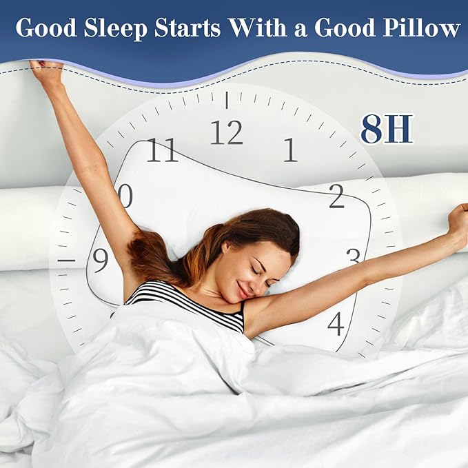 Cervical Neck Pillow for Sleeping, Ergonomic Pillow for Neck Pain Relief, Memory Foam Pillows for Bed, White Side Sleeper Pillows for Adults, 24" x 17"