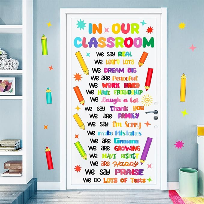 Inspirational Classroom Wall Decals Colorful Quote Motivational Phrase Stickers Crayon Wall Decals Lettering Positive Sayings Wall Stickers for Kids Room Nursery Playroom School Classroom Decor