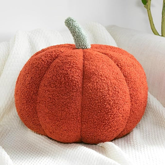 Pumpkin Pillow - Halloween Pumpkin Throw Pillow Red 3D Simulated Pumpkin Pillows Fleece Stuffed Pumpkins Decoration for Thanksgiving Halloween Bedroom Fall Decorative (Red, 11 inch)