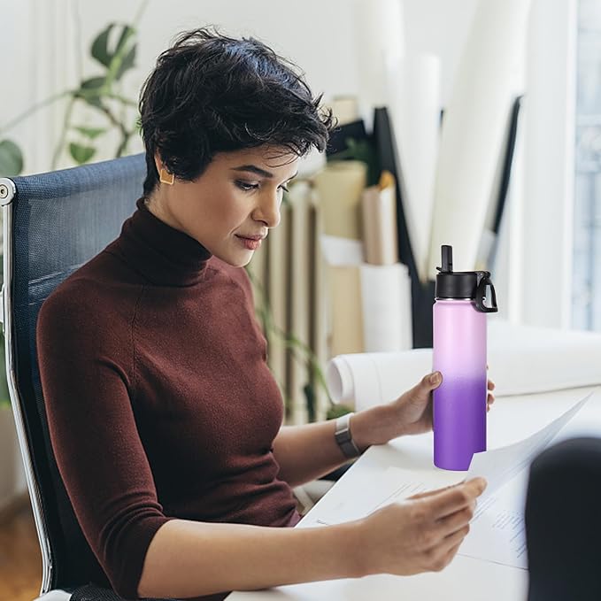 Volhoply 24oz Insulated Water Bottle With Straw Bulk 6 Pack,Metal Wide Mouth Water Bottles With Handle Keep Cold,Reusable Double Wall Thermos,Powder Coated Sport Bottle For Holder(Lavender,6 Count)