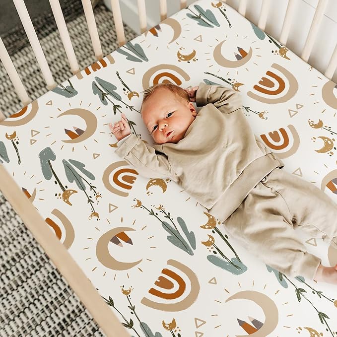 GRSSDER Stretchy Ultra Soft Jersey Knit Fitted Crib Sheets Set 2 Pack,Fits All Standard Crib Mattress Pads Safe and Snug, Rainbow Creative Painting Pattern