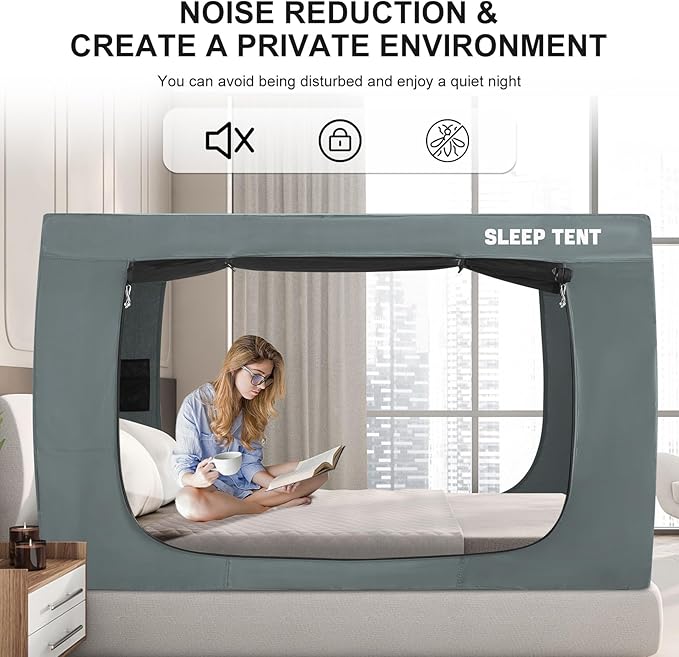 Bed Tent Twin Bed Canopy Dream Tents for Indoor Portable Blackout Tents Privacy Space Warm Breathable Sleeping Tents for Kids and Adult(Light Gray,Mattress Not Included) Reducing Light