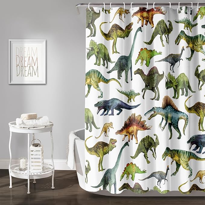AILONEN Dinosaur Shower Curtain 72" W*72" H for Bathroom,Cartoon Dinosaur Bathroom Shower,Tropical Jungle Dinosaur Kids Boys Bath Curtain Polyester Waterproof Bathroom Curtain with 12 Hooks