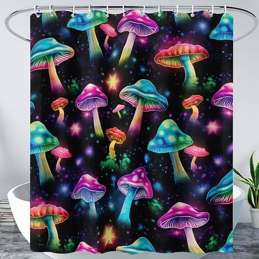 AILONEN Colorful Magic Mushroom Shower Curtain,Natural Fungal Plants Shower Curtain Set for Bathroom,Boho Style Waterproof Fabric Bath Curtain for Kids Girls, 48" W*72" H