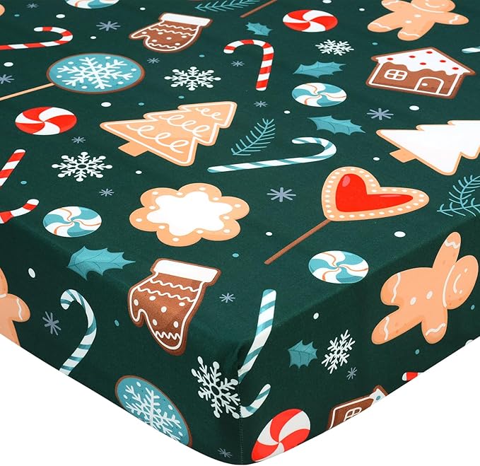 JISEN Christmas Crib Sheet Gingerbread Fitted Crib Sheet for Boys Girls Crib Mattress Cover Baby Sheet for Standard Crib and Toddler Mattress Soft Breathable Baby Bed Sheet for Neutral 52x28 Inch