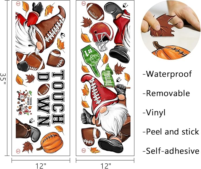 Mfault Fall Football Gnome Wall Decals Stickers, Autumn Sport Game Touch Down Decorations Bedroom Art, Rugby Pumpkin Helmet Home Kitchen Living Room Decor