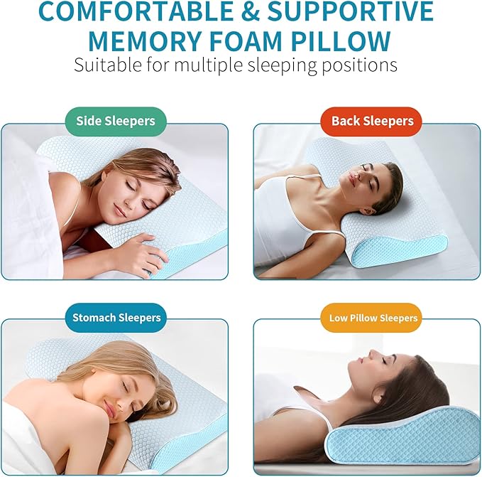 Memory Foam Pillows Neck Pillow for Sleeping, Ergonomic Cervical Pillow Bed Pillow for Side Back Stomach Sleeper, Orthopedic Contour Pillow for Neck and Shoulder Pain Relief