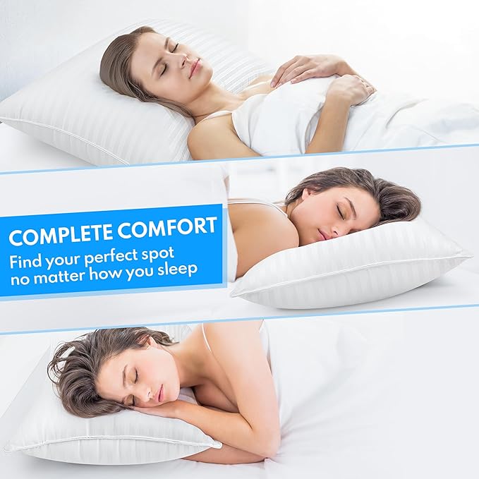 Queen Size Bed Pillow - Premium Down Alternative Cooling Pillows Set of 2 for Side, Back, and Stomach Sleepers Hotel Quality Fluffy Soft Microfiber Fill Breathable Skin-Friendly