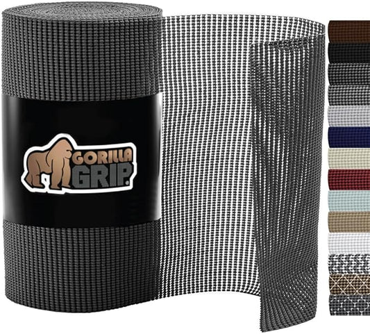 Gorilla Grip powerGRIP Drawer Shelf and Cabinet Liner, Thick Strong Hold, Non-Adhesive Liners Protect Kitchen Cabinets and Cupboard, Bathroom Drawers, Easy Install, Breathable Mat, 20" x30', Charcoal