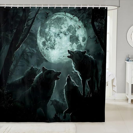 Feelyou Wolf Bath Curtain Wolves Howling Shower Curtain for Boys Girls Natural woles Bathroom Shower Curtain Set Animal Wolves Kids Bathroom Accessories 72"x78"