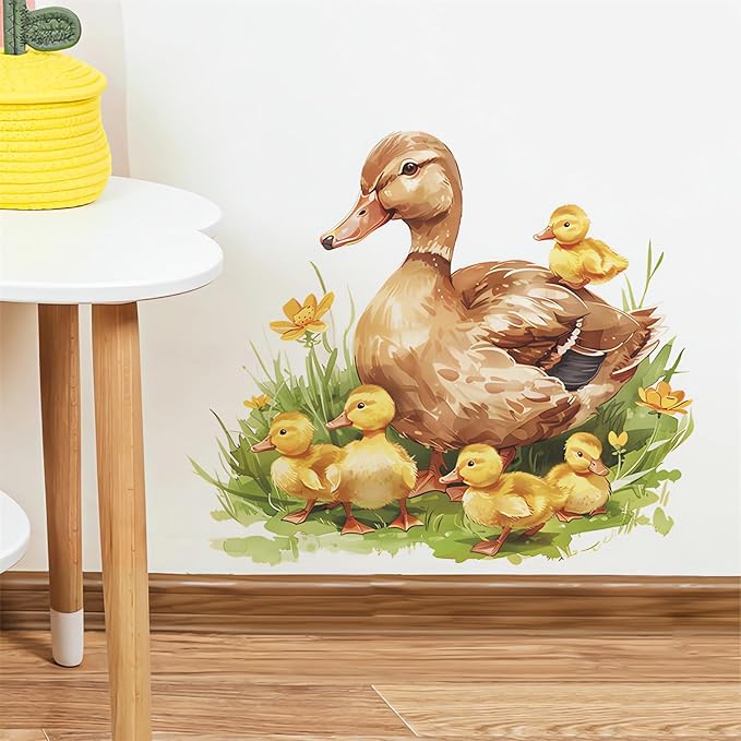 Mother Duck and Ducklings Wall Stickers, sacinora Warm Farm Idyllic Wall Decals Removable Vinyl Peel and Stick for Kids Baby Nursery Living Room Bedroom Playroom Toddler Room Art Decorations
