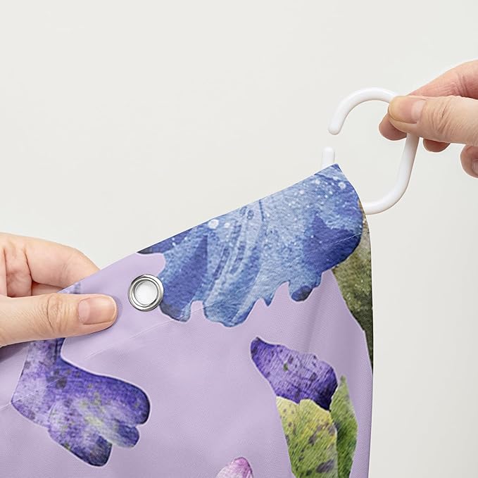 AILONEN Floral Shower Curtain, Pretty Purple Iris Pattern Shower Curtain Set for Girls Boys Teens Kids,Fantasy Vintage Flower Fabric Shower Curtains for Bathroom,72" W*96" H