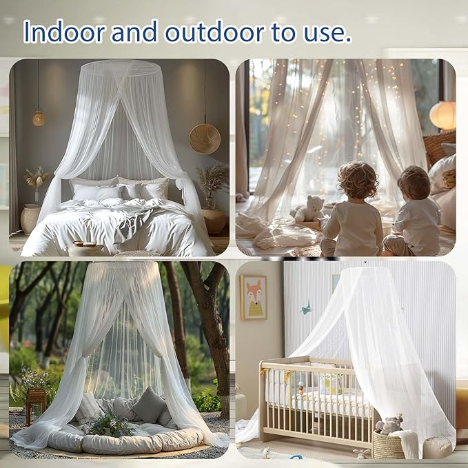 Daksha Mosquito Net for Bed, White Princess Bed Canopy for Girls, Hanging Bed Net, Dome Mosquito Netting Bed Tent, Room Decor for Kid and Adult Beds