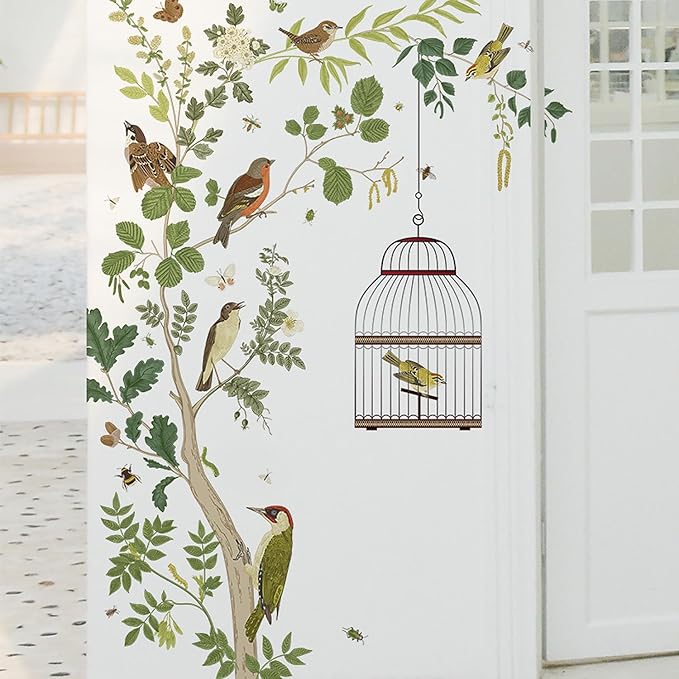 Branch Vine Birdcage Wall Sticker Hanging Grey Vine Wall Decals Decals Branch Vine Wall Decals DIY Art Decor for Bedroom Study Living Room TV Wall