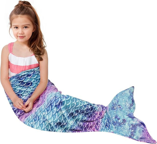 Catalonia Toddlers Mermaid Tail Blanket, Super Soft Plush Flannel Sleeping Snuggle Blanket for Kids, Mermaid Gifts for Girls 4-6, Fish Scale Pattern, Galaxy