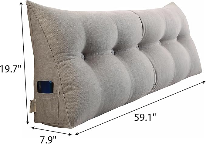 Wedge Pillow Headboard Queen, Triangle Pillow Wedge for Headboard, King Size Bed Wedge Pillow for Headboard Gap Filler, Sleeping Wedge Pillow for Adults, Grey