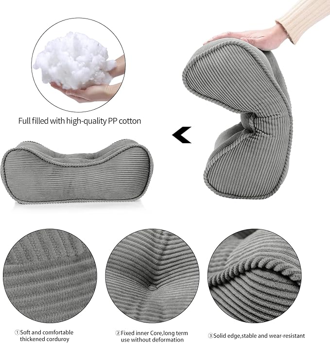 Lumbar Support Pillow for Office Chairs, Back Support Pillow for Lower Back Pain Relief, Soft & Good Support Corduroy Desk Lumbar Cushion, 14.9"x9"x5.5", Small (Grey)