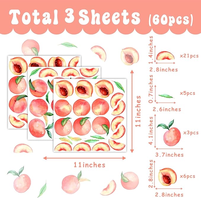 Peach Wall Decals Fruit Wall Stickers Peel and Stick Boho Wall Decals Fruit Leaf Wall Decals Kitchen Wall Stickers Cute Fruit Wall Decals for Nursery Bedroom Kids Room Kitchen Decor