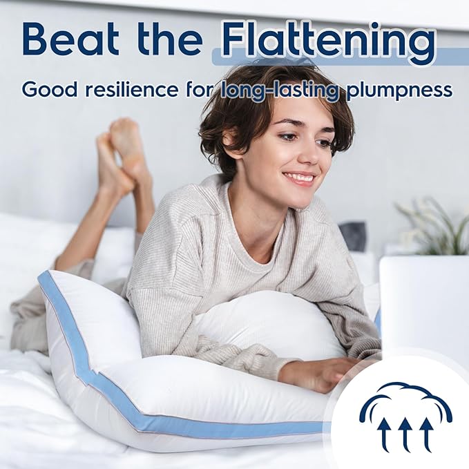 viewstar Pillows Queen Size Set of 2, Bed Pillows for Sleeping, Queen Pillows 2 Pack for Back and Side Sleepers, Fluffy Pillows for Bed with Down Alternative, Machine Washable, Light Blue, 20" x 30"