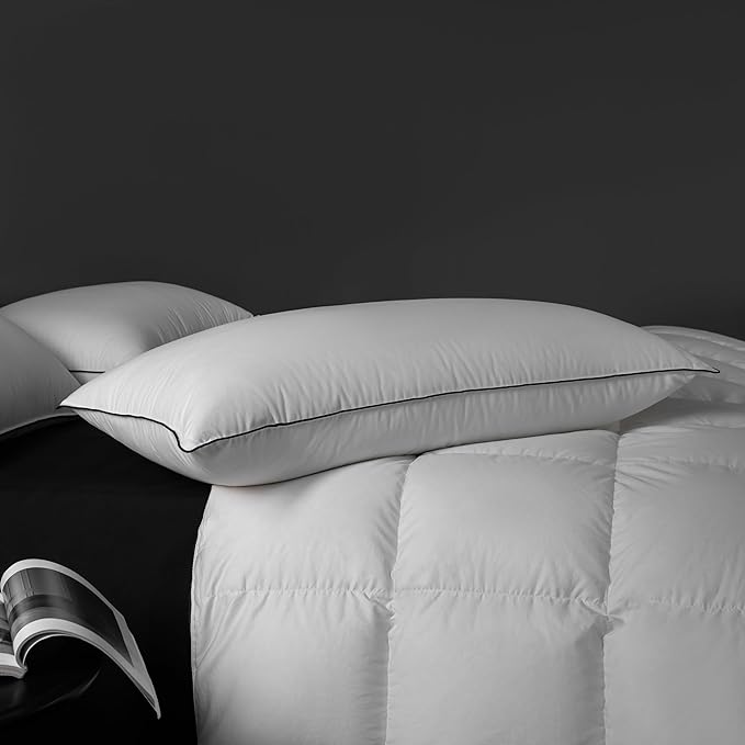 MAXICOZY Premium Hungarian Goose Down Pillows King Size, 3-Chamber Bed Pillows Cotton Blend Shell, Luxurious Soft Cloud Pillow for Back, Stomach or Side Sleepers(King, 1 Pack)
