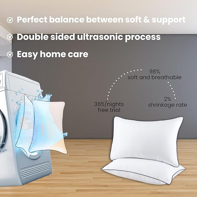 Bed Pillows | Luxurious Adjustable Microfiber Polyester Pillow | Premium Super Soft Pillow | (Queen, Size - Pack of 2) Breathable Pillow Suitable Back Stomach or Side Sleepers