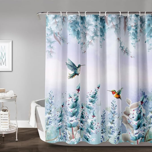 AILONEN Waterproof Floral Shower Curtain for Bathroom,Blue Botanical Wisteria Lavender Flowers Shower Curtain,Watercolor Floral Decor Bathroom Polyester with Grommets and Hooks 72" W*72" H