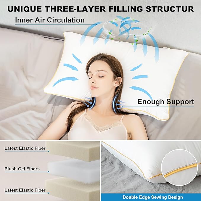 King Size Pillows Set of 2 - Down Alternative Bedding, Cooling Hotel Quality 20 x 36, Bed Sleeping Pillow for Back, Stomach or Side Sleepers