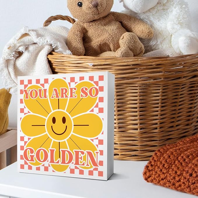 Baby Girl Nursery Desk Decor Wooden Sign, Nursery Decoration for Playroom Toddler Girl Bedroom, Nursery Gift for Baby Girl Newborn Kids, You Are So Golden