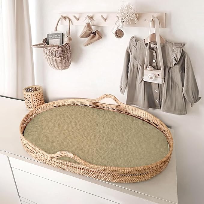 Muslin Bassinet Sheets Baby: Cotton Bassinet Sheets Fitted for Boys and Girls - Bassinet Sheets for Oval Rectangle or Hourglass Mattress(Khaki Rainbow)