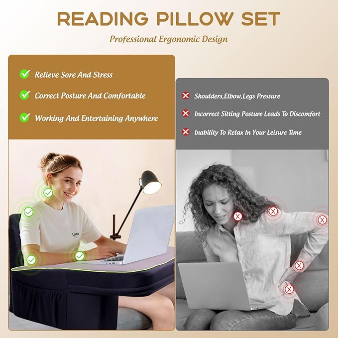 Reading Pillow for Gaming with Wedge Pillow, Gaming Pillow and Bed Wedge Pillow with Memory Foam, Memory Foam Bed Rest Pillow for Reading, Working, Gaming Sitting in Bed/Floor/Sofa(Grey)