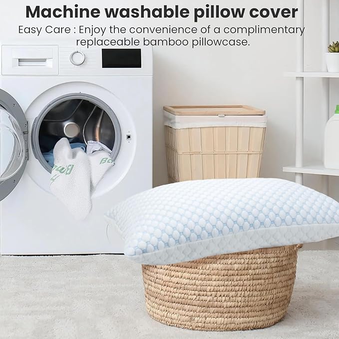 Shredded Memory Foam Pillows Pillow for Side Sleepers Cooling Pillows Stomach Sleeping Pillow King Size Pillows with 2 Extra Fill Blue