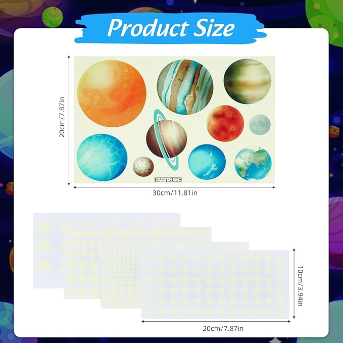 NICENEEDED Glow in The Dark Planets Stars Wall Decal, 435 PCS Star Ceiling Stickers with 10 PCS Planet Stickers, Self-Adhensive Luminous Sticker Decals for Bedroom Decoration