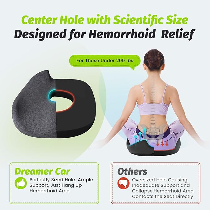 Soft Support Hemorrhoid Pillow/Thick Donut Pillow for Tailbone Pain Designed Hole in the Right Place to Isolate the Anus & Tailbone Area Offer More Comfort and Relief for Sciatica, Hip, and Postpartum