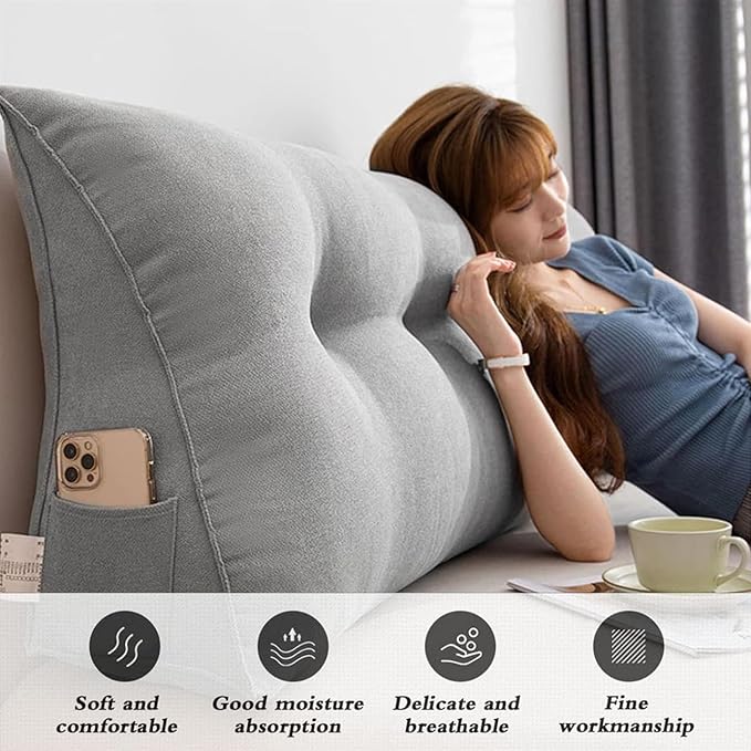 Wedge Pillow Headboard Queen, Triangle Pillow Wedge for Headboard, King Size Bed Wedge Pillow for Headboard Gap Filler, Sleeping Wedge Pillow for Adults, Grey