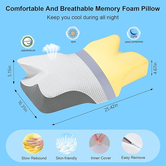 Anvo Ergonomic Pillows for Pain Relief Sleeping - Cervical Pillow for Neck Pain Relief - Memory Foam Pillows for Neck and Shoulder Pain - Neck Pillow for Side Back & Stomach Sleeper - Ivory Soft