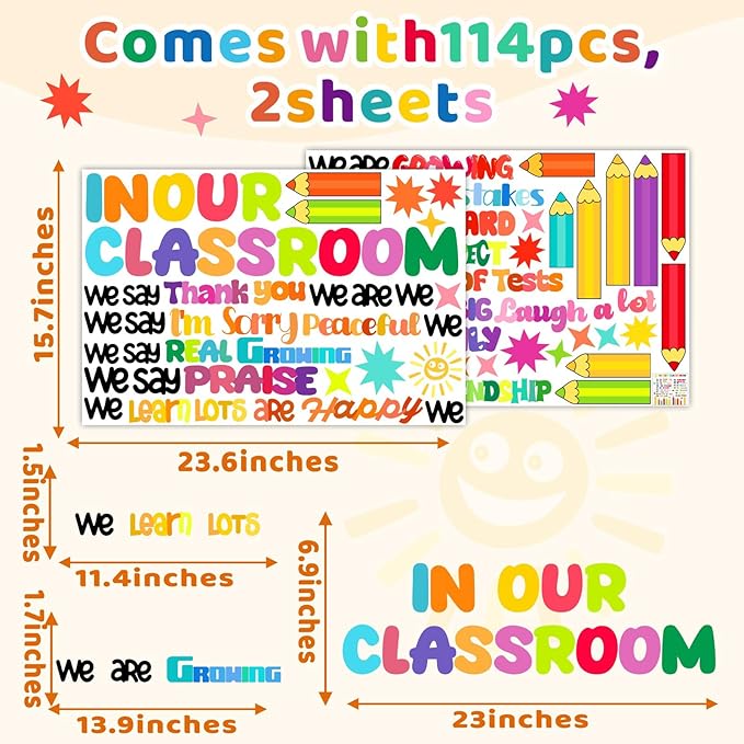 Inspirational Classroom Wall Decals Colorful Quote Motivational Phrase Stickers Crayon Wall Decals Lettering Positive Sayings Wall Stickers for Kids Room Nursery Playroom School Classroom Decor