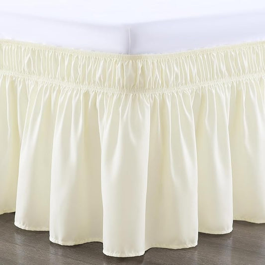 RIMELA Bed Skirt King Size 15 Inch Drop, Wrap Around Elastic Bedskirt Solid Microfiber Luxury Hotel Quality Fabric, Easy to Install Machine Washable Wrinkle & Fade Resistant, Cream