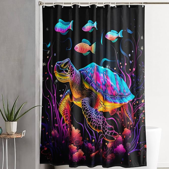 AILONEN Colorful Sea Turtle Shower Curtain for Bathroom,Beautiful Turtle with Fish Bath Curtain for Kids,Boys,Girls,Ocean Animal Theme Waterproof Fabric Shower Curtain Set with Hooks,72" W*84" H