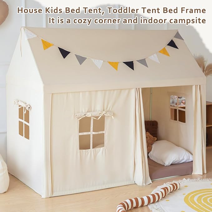 Twin Size Bed Tents Canopy - Large Sleeping Tents Indoor for Privacy Space, Portable Big Space Floor Bed Tents for Kids/Adult, 75"x 39"x57" H, Dimension Updated