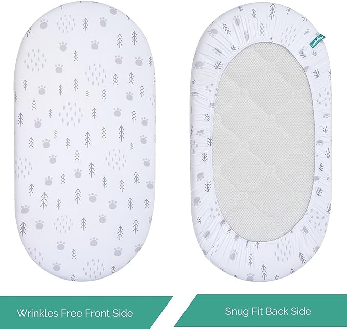 Bassinet Sheets for Dream On Me Karley, Plus, Lacy, Small Regalo Basics, Baby Delight Slumber, Snuggle Nest, Graco Carry Cot, 3 Pack, 16 x 32, Ultra Soft, Unisex Boys Girls, Gray (Woodland Rainbow)