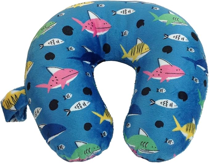 Kids Cozy Soft Microfiber Neck Pillow, Compact, Perfect for Plane or Car Travel, Shark Friends