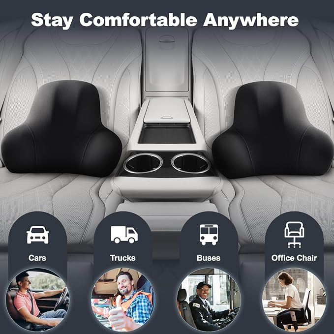 Lumbar Support for Car - Back Support for Driving Seat Lower Back Pain Relief - Memory Foam Lumbar Pillow for Car/Office Chair - Back Cushion for Car-Ergonomic Streamline Soft Washable Cover-Black