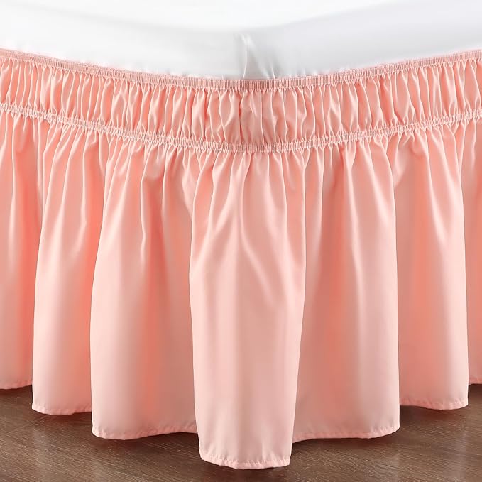 RIMELA Bed Skirt Queen Size 18 Inch Drop, Wrap Around Elastic Bedskirt Solid Microfiber Luxury Hotel Quality Fabric, Easy to Install Machine Washable Wrinkle & Fade Resistant, Coral