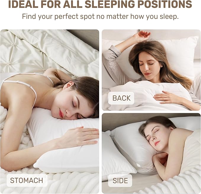 UNIKOME Hotel Collection Luxury Bed Pillows - 100% Cotton Queen Size Set of 2 Down Alternative Pillow Bedding Ultra Soft & Fluffy Pillow for Back, Stomach or Side Sleepers