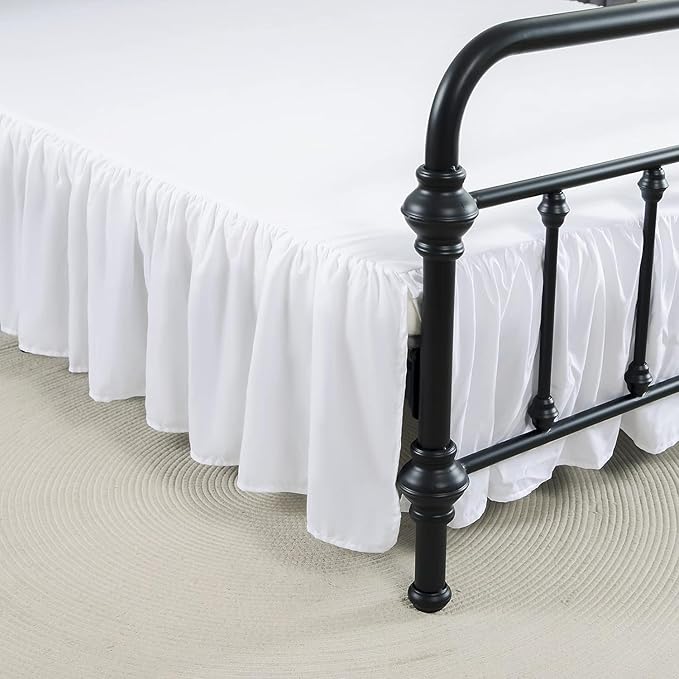 Bed Skirt Twin Size Ruffled Bed Skirt with Split Corners, 22 Inch Drop Dust Ruffle Bed Skirt with Platform, White, Twin - 22" Drop