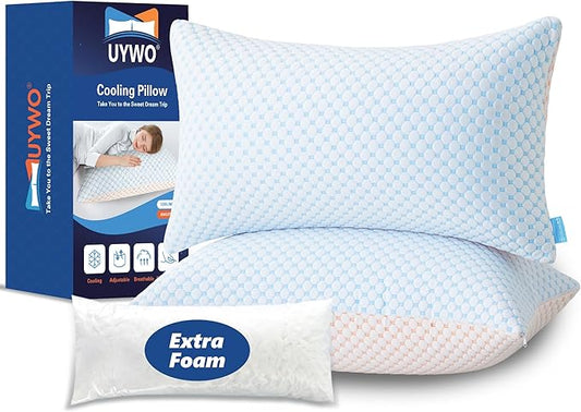 Cooling Pillows for Sleeping Queen Size Set of 2, Shredded Memory Foam Pillow- Staying Cold All Night, Supportive Gel Pillows for Hot Sleepers