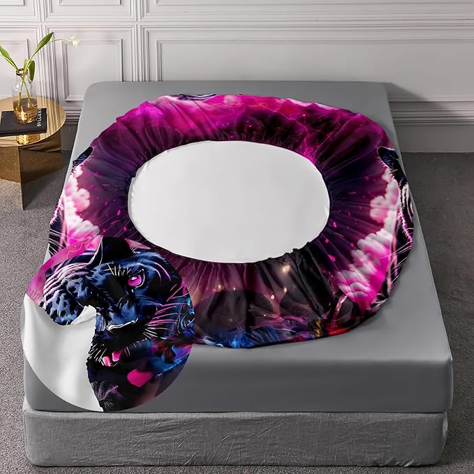 AILONEN Black Panther Fitted Sheet Set Queen Size,Red Rose Romantic Smoky Lightning Leopard Print Bed Sheet Set,Safari Animal Cheetah Fitted Sheet and 2 Pillowcases,3 Pieces