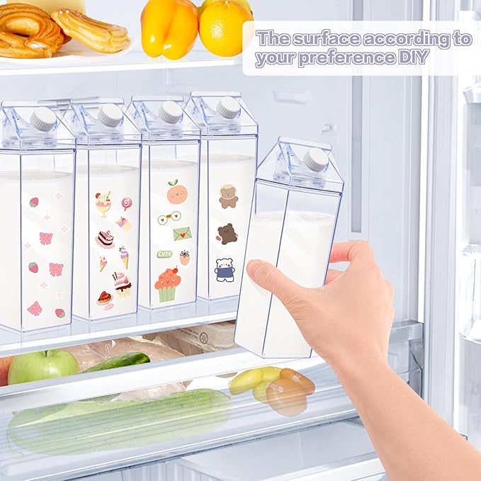 KALYLOC 4Pcs 34 Oz Milk Carton Water Bottle, Clear Plastic Square Milk Bottles, Portable Reusable Milk Box Juice Water Container for Travelling Sports Camping Outdoor Activities (Clean 4pcs)