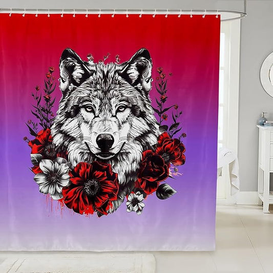 Feelyou Rose Wolf Bath Curtain Wolf Shower Curtain for Boys Girls Wolves Howling Bathroom Shower Curtain Set Wolf Life Kids Bathroom Accessories Animal Wolves 72"x78"